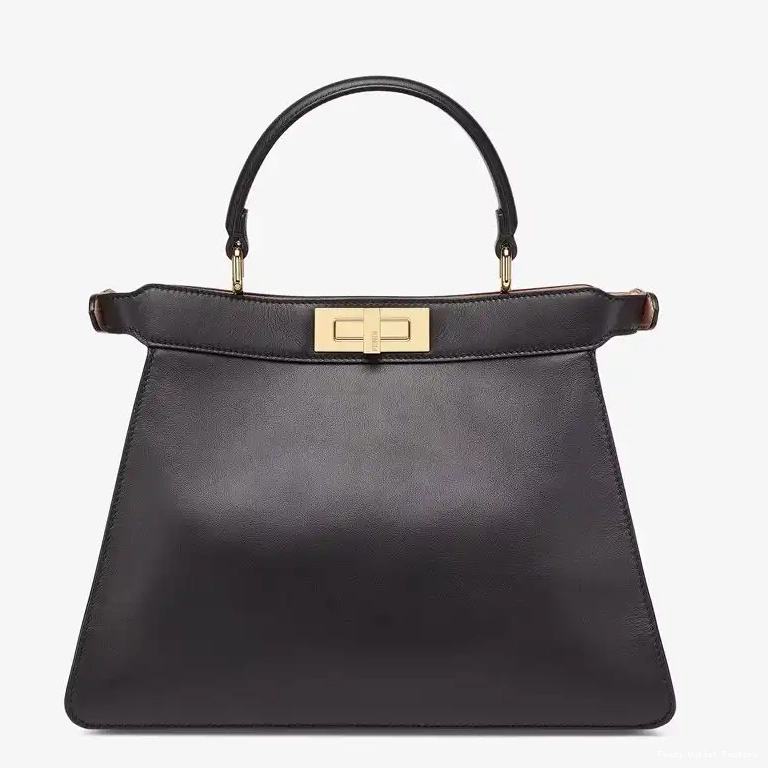 Vintage HOT Bag Nappa In Medium Black ISeeU Fendi Peekaboo Laether 0704